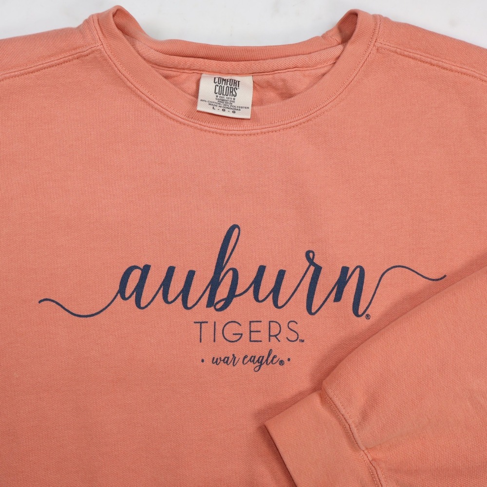 Comfort Colors Auburn Tigers Sweatshirt Orange Crewneck Script Large